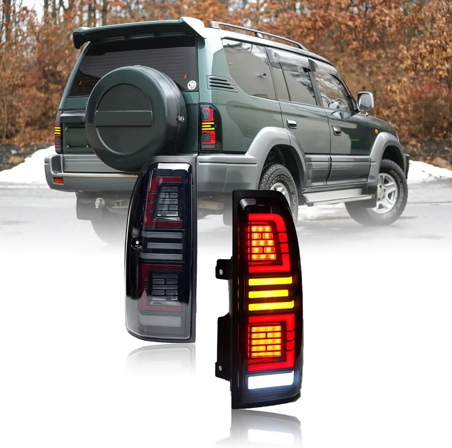 Светодиодные задние фонари для Toyota Land Cruiser FJ90 LC95 Prado 3400 1996-2002 с последовательной анимацией
Светодиодные задние фонари для Toyota Land Cruiser FJ90 LC95 Prado 3400 1996-2002 с последовательной анимацией