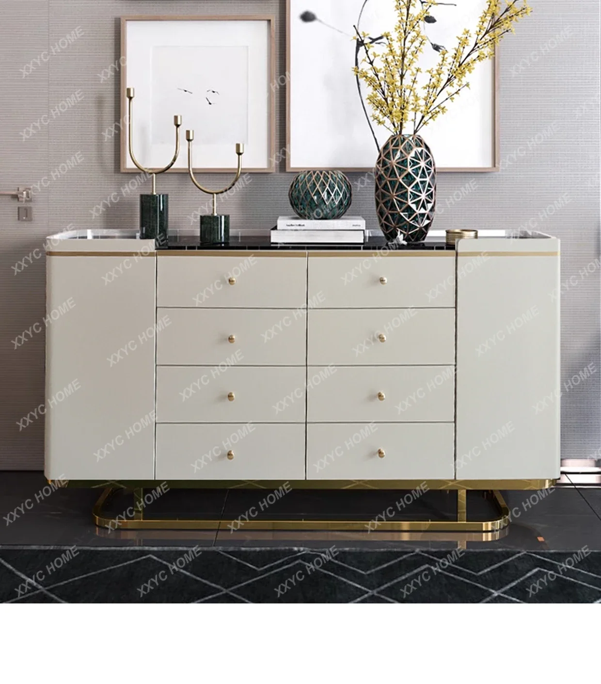 A rock slab, multi-functional household storage, side cabinet, stainless steel base against the wall, integrated entrance
A rock slab, multi-functional household storage, side cabinet, stainless steel base against the wall, integrated entrance