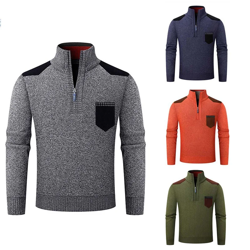 Men's Winter Stand-up Collar Fleece Thickened Patch Long-sleeved Sweater Trendy Men's Semi-zipper Warm Knitted Sweater
Men's Winter Stand-up Collar Fleece Thickened Patch Long-sleeved Sweater Trendy Men's Semi-zipper Warm Knitted Sweater