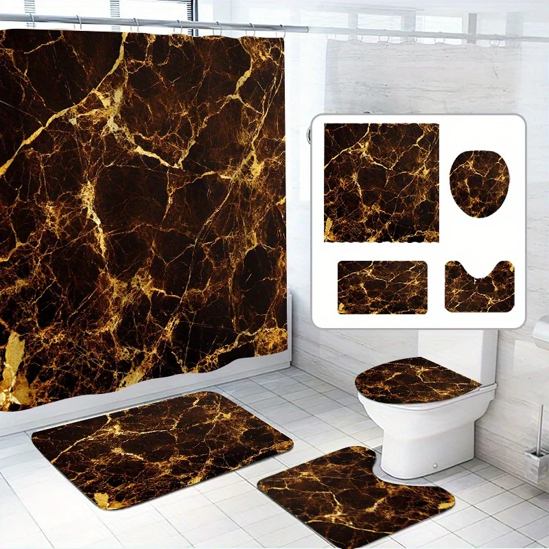 4PCS Golden Leaf Shower Set - Waterproof Polyester with 12 Hooks, Non-Slip Mats & Toilet Cover, Modern Bath Decor
4PCS Golden Leaf Shower Set - Waterproof Polyester with 12 Hooks, Non-Slip Mats & Toilet Cover, Modern Bath Decor