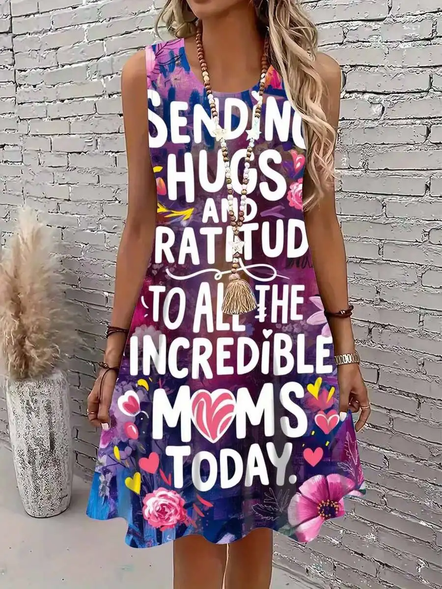 Sleeveless Floral Print Dress With Mom Hugs Gratitude Message For Casual Wear
Sleeveless Floral Print Dress With Mom Hugs Gratitude Message For Casual Wear