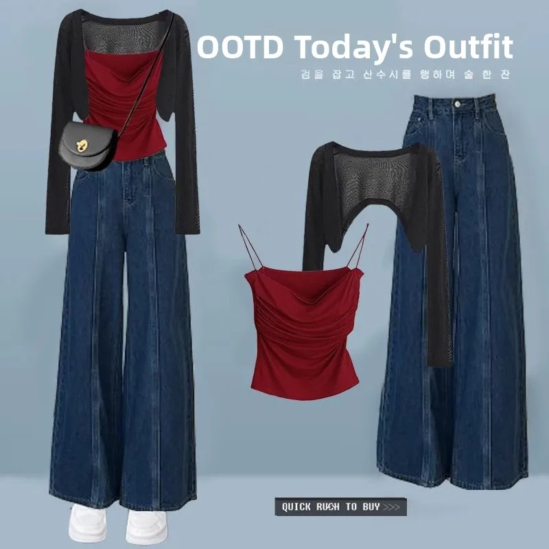 Летний модный женский комплект: джинсовый костюм-двойка с завышенной талией, утягивающий, с защитой от солнца, кардиган и топ на бретельках, высокое качество
Летний модный женский комплект: джинсовый костюм-двойка с завышенной талией, утягивающий, с защитой от солнца, кардиган и топ на бретельках, высокое качество