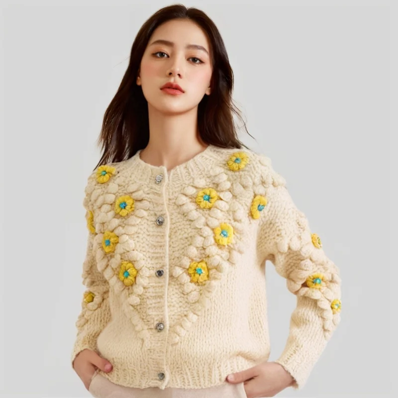 2026Cross-border women's knitted cardigan with round neck, thickened, pom-pom embroidery, versatile sweater coat
2026Cross-border women's knitted cardigan with round neck, thickened, pom-pom embroidery, versatile sweater coat