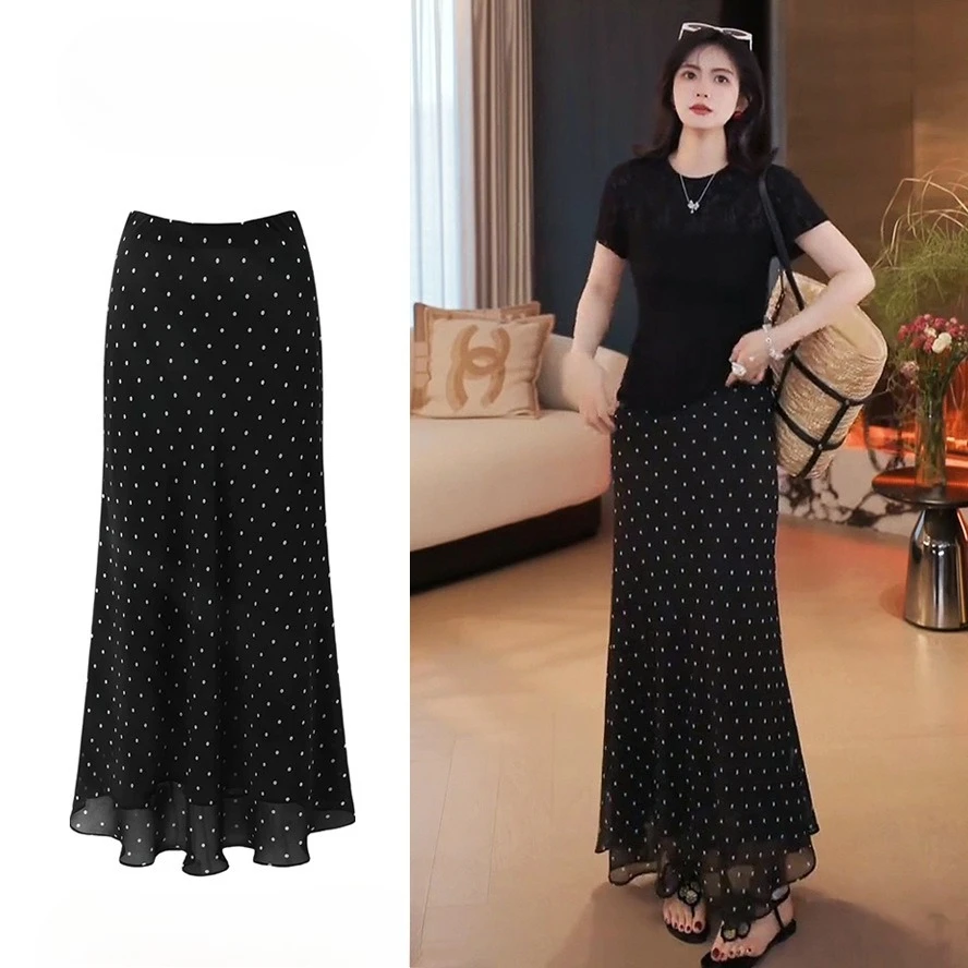 Polka Dot Fishtail Skirt Women's Half Skirt New Summer Mid-length Vintage Bodycon High Waist Chiffon Maxi Skirt Sexy Mujer Black
Polka Dot Fishtail Skirt Women's Half Skirt New Summer Mid-length Vintage Bodycon High Waist Chiffon Maxi Skirt Sexy Mujer Black
