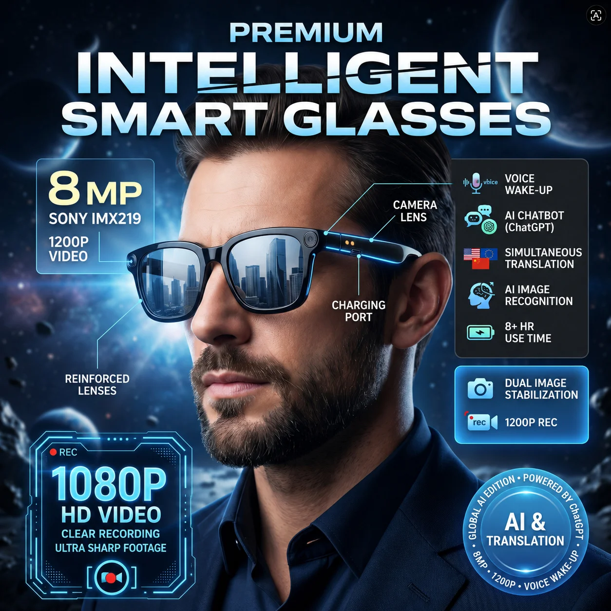 2026 New Smart Audio Glasses 800W HD Camera Dual Speaker Bluetooth Voice Assistant AI Translator Type-C Fast Charge Eyewear Men
2026 New Smart Audio Glasses 800W HD Camera Dual Speaker Bluetooth Voice Assistant AI Translator Type-C Fast Charge Eyewear Men