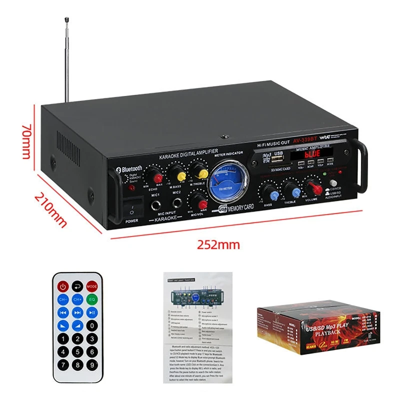 Многофункциональный Bluetooth-усилитель с пультом дистанционного управления, профессиональный усилитель Hi-Fi для дома и автомобиля, цифровой усилитель
Многофункциональный Bluetooth-усилитель с пультом дистанционного управления, профессиональный усилитель Hi-Fi для дома и автомобиля, цифровой усилитель