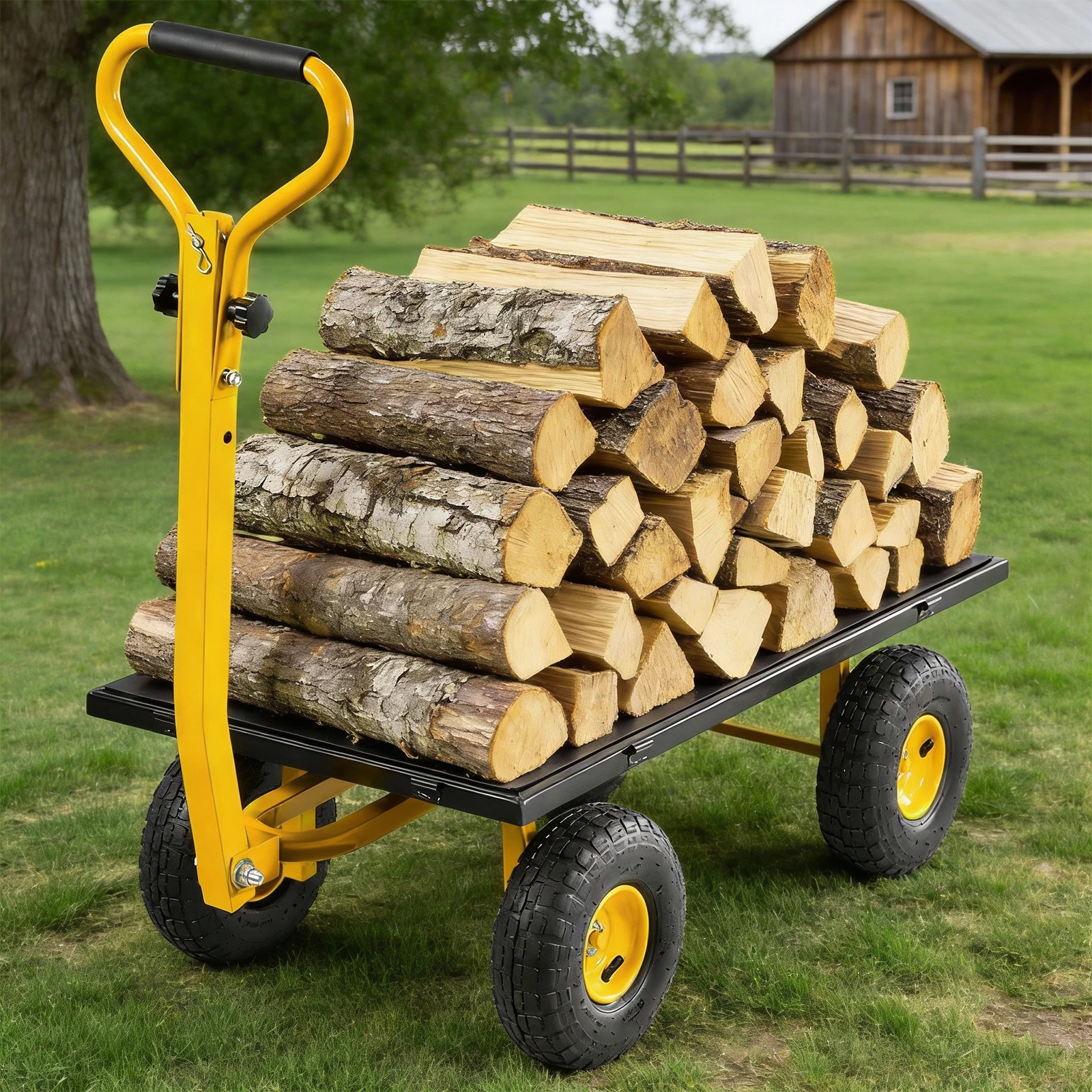 Heavy Duty Garden Cart on Wheels, 900LBS Capacity Steel Utility Wagon with 10 Inch Pneumatic Tires, 2-in-1 Convertible Pull and Tow Handle for ATV Tractor or Hand Pulling, Detachable Side Panels Flatbed Hauler for Gardening Soil Firewood Plant Transport
Heavy Duty Garden Cart on Wheels, 900LBS Capacity Steel Utility Wagon with 10 Inch Pneumatic Tires, 2-in-1 Convertible Pull and Tow Handle for ATV Tractor or Hand Pulling, Detachable Side Panels Flatbed Hauler for Gardening Soil Firewood Plant Transport