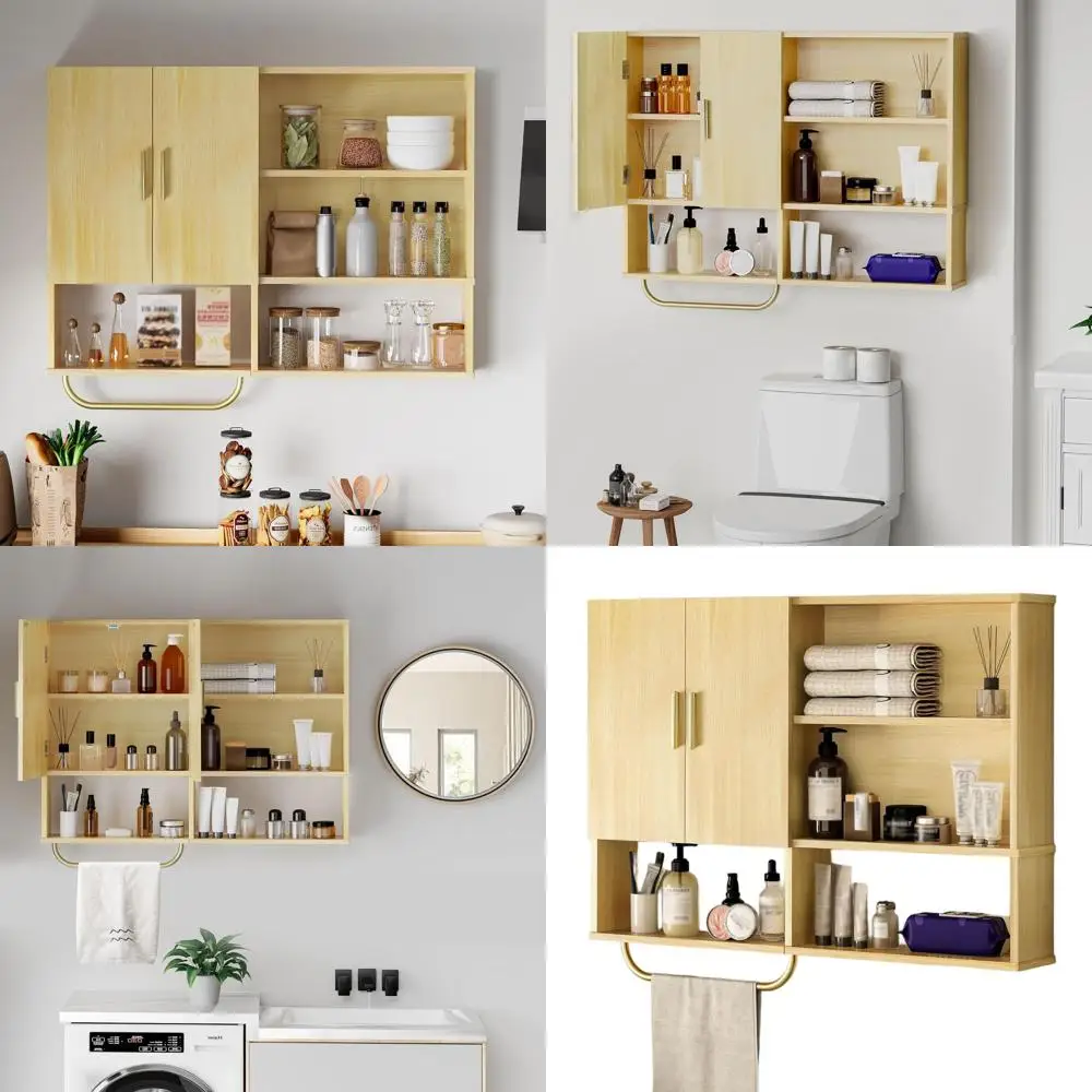 Large Wooden Wall-Mounted Medicine Cabinet with 2 Doors, 4 Shelves, and Towel Bar for Over Toilet Storage
Large Wooden Wall-Mounted Medicine Cabinet with 2 Doors, 4 Shelves, and Towel Bar for Over Toilet Storage
