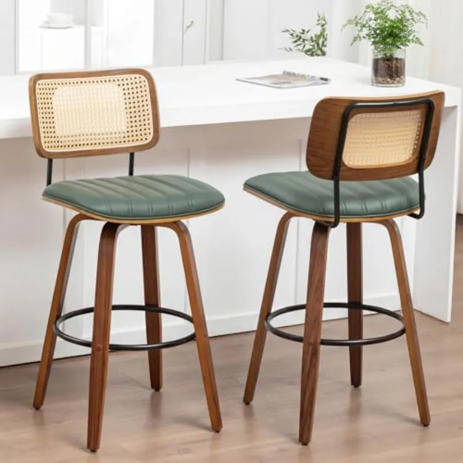 Swivel Bar Height Stools, 30.3 Inch Rattan Cane Back, Faux Leather Upholstered Seat, Solid Wood Frame with Walnut Finish, Metal
Swivel Bar Height Stools, 30.3 Inch Rattan Cane Back, Faux Leather Upholstered Seat, Solid Wood Frame with Walnut Finish, Metal