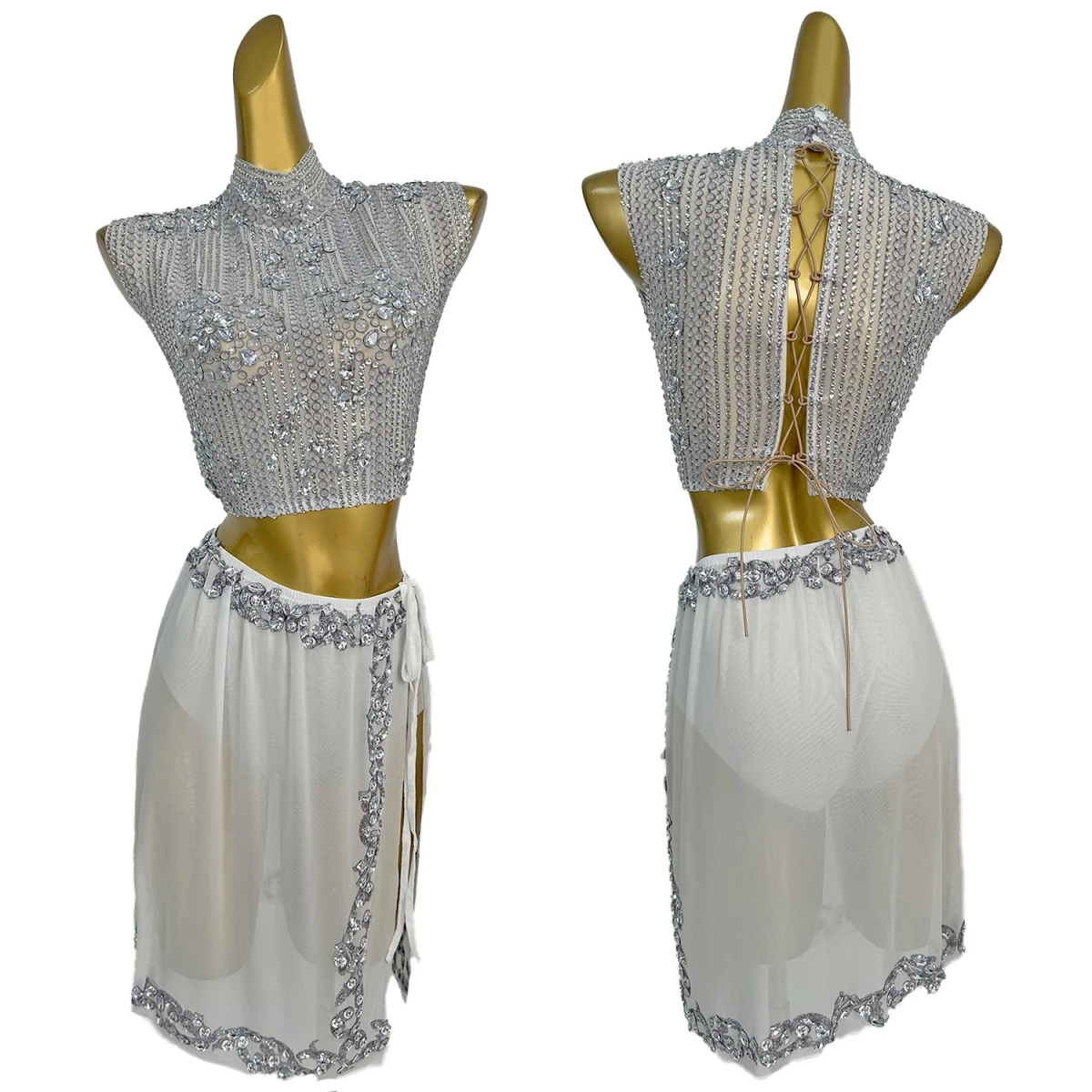 Sparkly Crystals Crop Tops Mini Skirt High Cut Thong 2Pieces Set Singer Showgirl Stage Performance Wear Fancy Party Outfit Luzhu
Sparkly Crystals Crop Tops Mini Skirt High Cut Thong 2Pieces Set Singer Showgirl Stage Performance Wear Fancy Party Outfit Luzhu