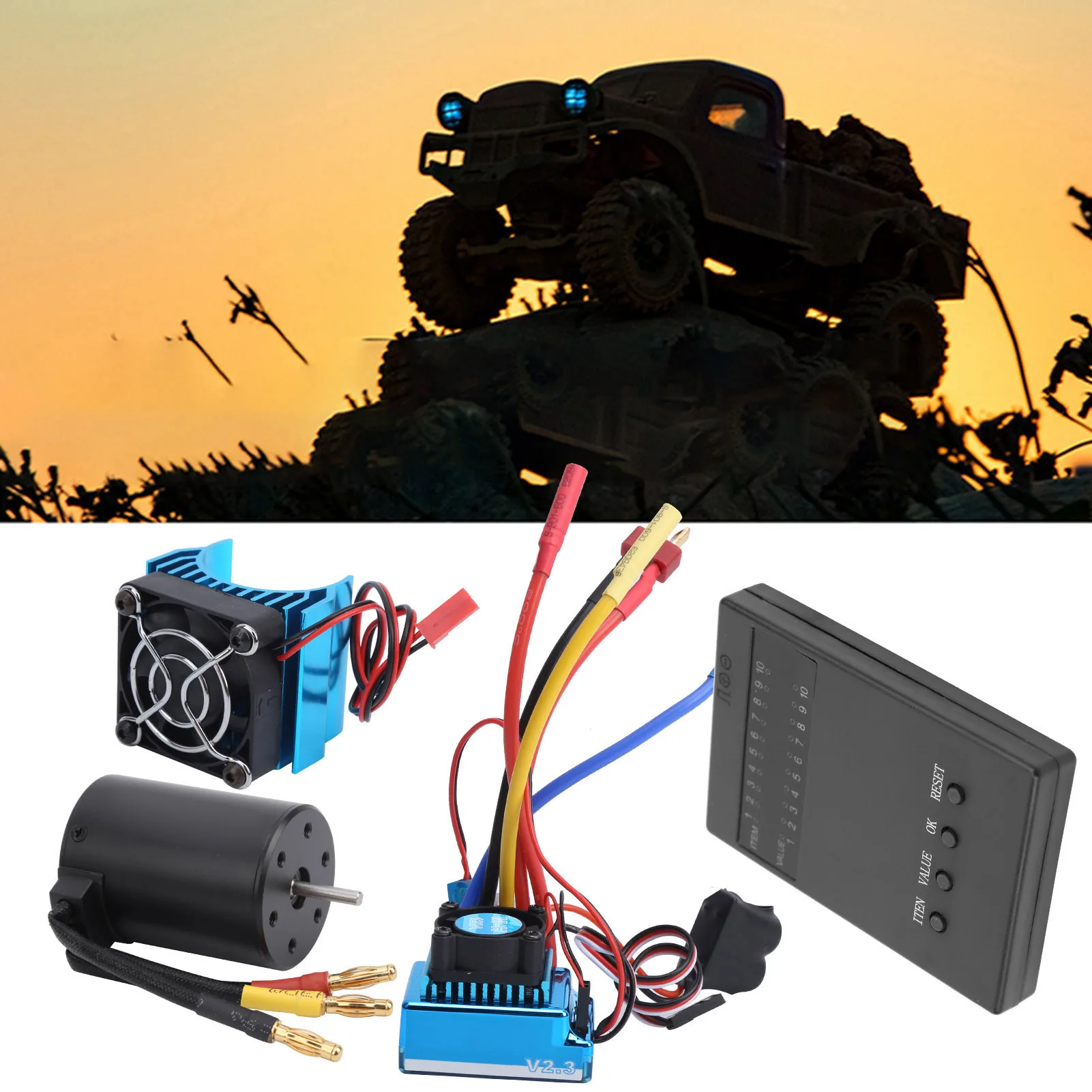 120A Brushless ESC 3650 Motor 2300KV+ 120A Brushless ESC + Program Card + Heat Sink Set for 1/10 RC Car
120A Brushless ESC 3650 Motor 2300KV+ 120A Brushless ESC + Program Card + Heat Sink Set for 1/10 RC Car