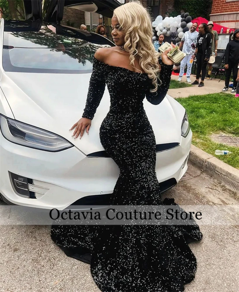 Sparkly Black Off The Shoulder Long Prom Dresses Black Girls Sequin 2024 Birthday Luxury Dress Graduation Gown Sleeve Customized
Sparkly Black Off The Shoulder Long Prom Dresses Black Girls Sequin 2024 Birthday Luxury Dress Graduation Gown Sleeve Customized