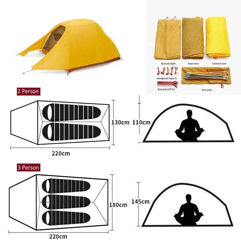Ultra-Light 2-Person Double-Layer Waterproof Outdoor Camping Tent Four-Season Rainproof with Aluminum Poles
Ultra-Light 2-Person Double-Layer Waterproof Outdoor Camping Tent Four-Season Rainproof with Aluminum Poles
