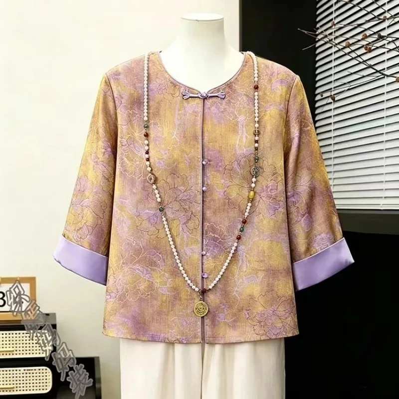 Chinese Style Floral Print Blouse For Women Loose 3/4 Sleeve Summer Thin Top
Chinese Style Floral Print Blouse For Women Loose 3/4 Sleeve Summer Thin Top