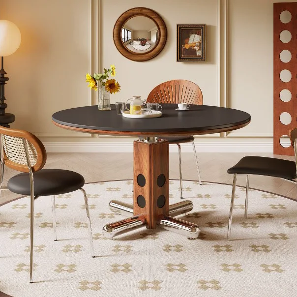 Medieval style round table small apartment household living room stainless steel ash wood polka round rock slab dining table
Medieval style round table small apartment household living room stainless steel ash wood polka round rock slab dining table