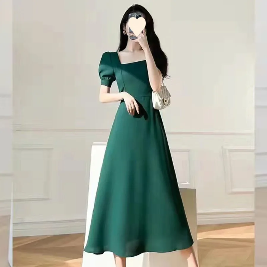 【New style】Women's summer dress new tea break dress temperament square collar over the knee long Hepburn style black dress
【New style】Women's summer dress new tea break dress temperament square collar over the knee long Hepburn style black dress