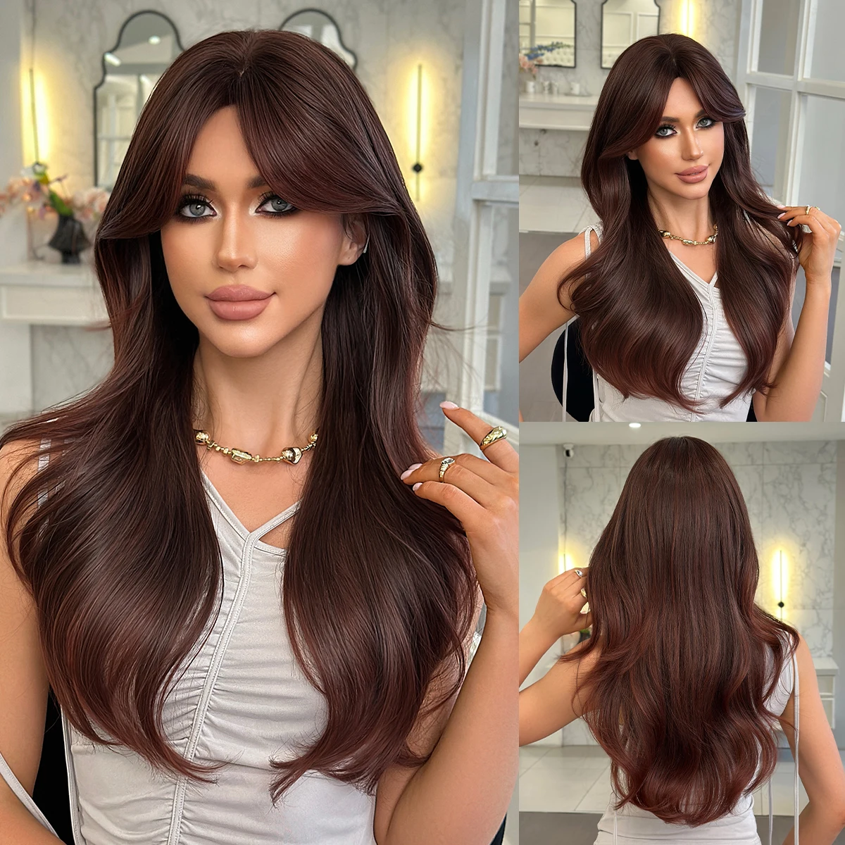 NAMM Long Wave Wine Red Wig For Women Elegant Fluffy Curly Wigs With Silk Synthetic Heat-Resistant Fiber Hairpiece For Daily Use
NAMM Long Wave Wine Red Wig For Women Elegant Fluffy Curly Wigs With Silk Synthetic Heat-Resistant Fiber Hairpiece For Daily Use