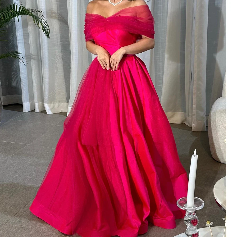 Customized Elegant Off the Shoulder Tulle Evening Dress Fashion Boat Neck Short Sleeves A-Line Floor Length Vestido De Noche
Customized Elegant Off the Shoulder Tulle Evening Dress Fashion Boat Neck Short Sleeves A-Line Floor Length Vestido De Noche
