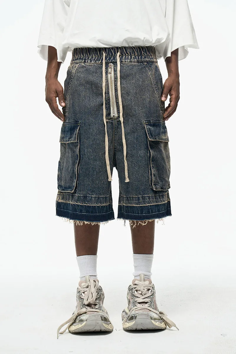American Vibe style gradient washed distressed denim shorts for boys, high street, multi pocket, wide leg, five quarter pants
American Vibe style gradient washed distressed denim shorts for boys, high street, multi pocket, wide leg, five quarter pants