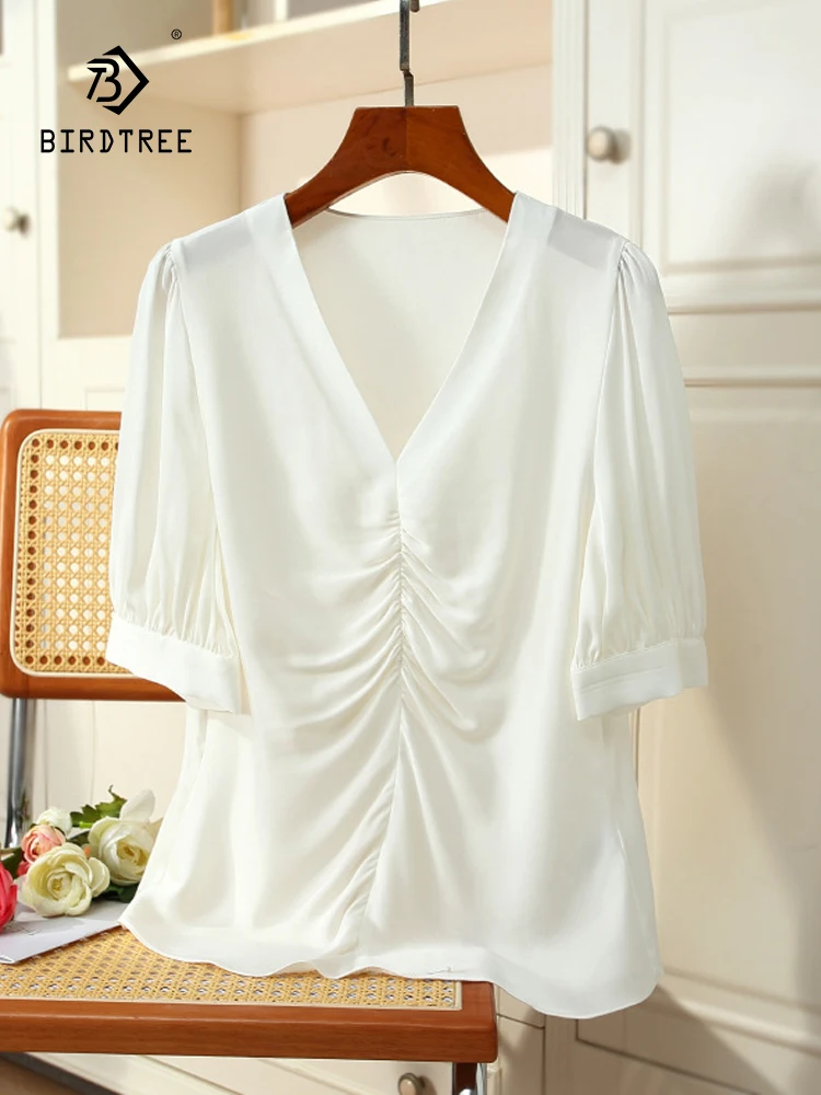 Birdtree, 93%Real Silk Elegant T-Shirt, Women Half Sleeve V Neck Solid, Loose Fold Office Lady Tops, 2024 Summer New T44081QC
Birdtree, 93%Real Silk Elegant T-Shirt, Women Half Sleeve V Neck Solid, Loose Fold Office Lady Tops, 2024 Summer New T44081QC