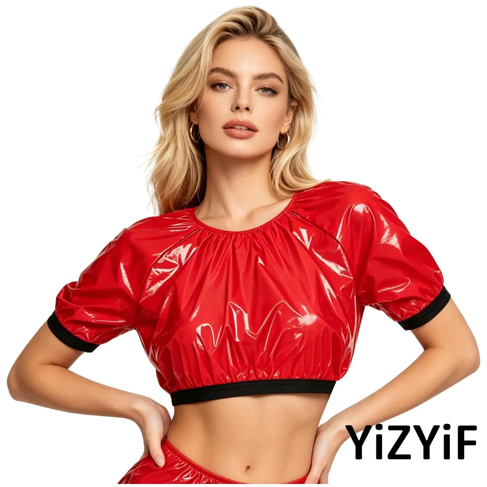 Womens Waterproof Glossy Crop T-shirt Top Elastic Trims Short Sleeve Pullover Vinyl Top Rave Streetwear Special Needs Costume
Womens Waterproof Glossy Crop T-shirt Top Elastic Trims Short Sleeve Pullover Vinyl Top Rave Streetwear Special Needs Costume