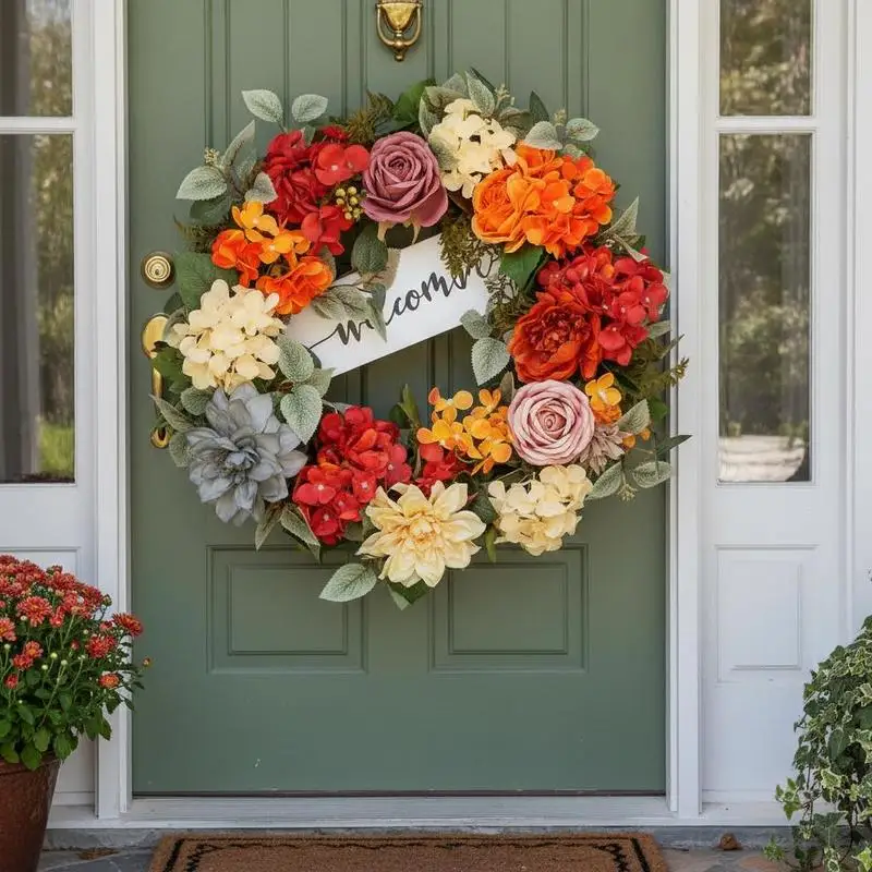Faux Floral Wreath 24 in For Home Wall Window Festival, Hydrangeas Roses Wooden Sign Red Orange Yellow Multi-Season Decoration
Faux Floral Wreath 24 in For Home Wall Window Festival, Hydrangeas Roses Wooden Sign Red Orange Yellow Multi-Season Decoration
