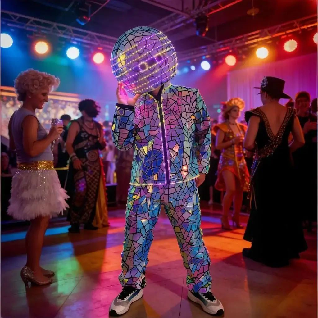 Мужской светодиодный зеркальный шлем, комплект куртки, костюм для диско-танца, одежда для рейв-вечеринок, светящийся наряд для ночного клуба, Хэллоуина
Мужской светодиодный зеркальный шлем, комплект куртки, костюм для диско-танца, одежда для рейв-вечеринок, светящийся наряд для ночного клуба, Хэллоуина