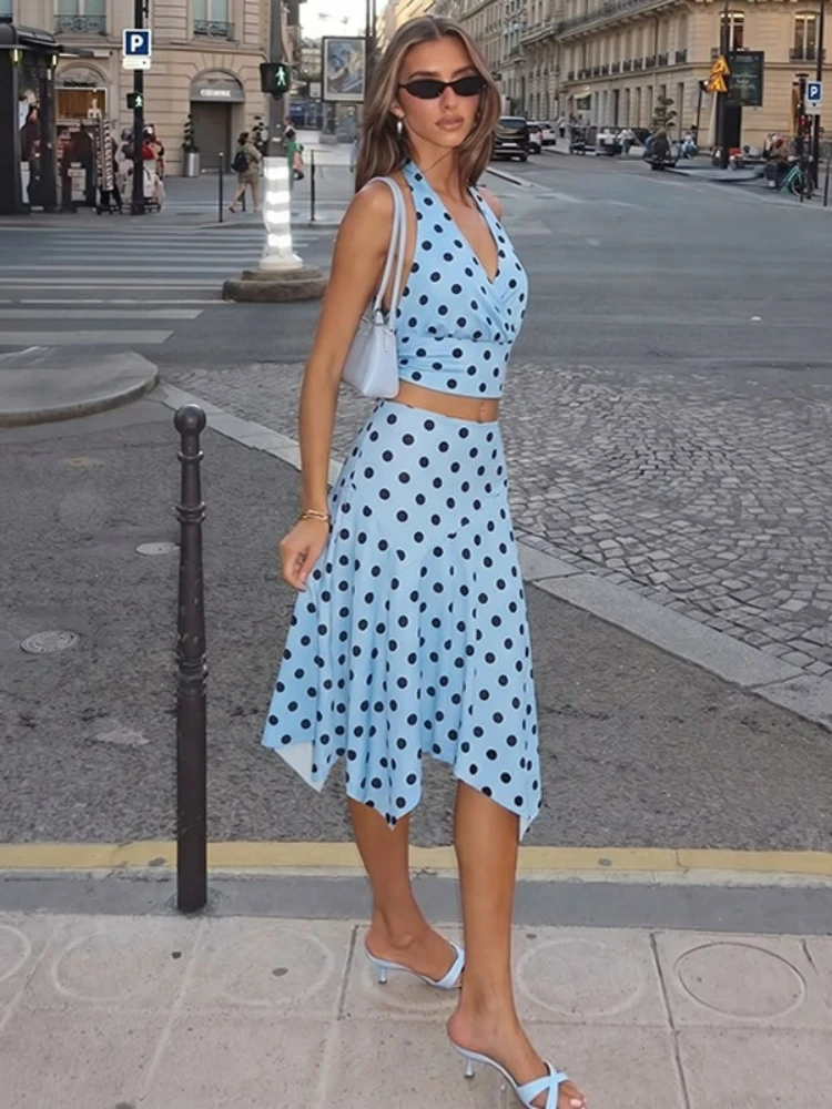 FDYOUI 2026 Summer Polka Dot Corset Tops Skirts Matching Sets Women's Elegant Halter Backless Midi Dress Suit Holiday Streetwear
FDYOUI 2026 Summer Polka Dot Corset Tops Skirts Matching Sets Women's Elegant Halter Backless Midi Dress Suit Holiday Streetwear