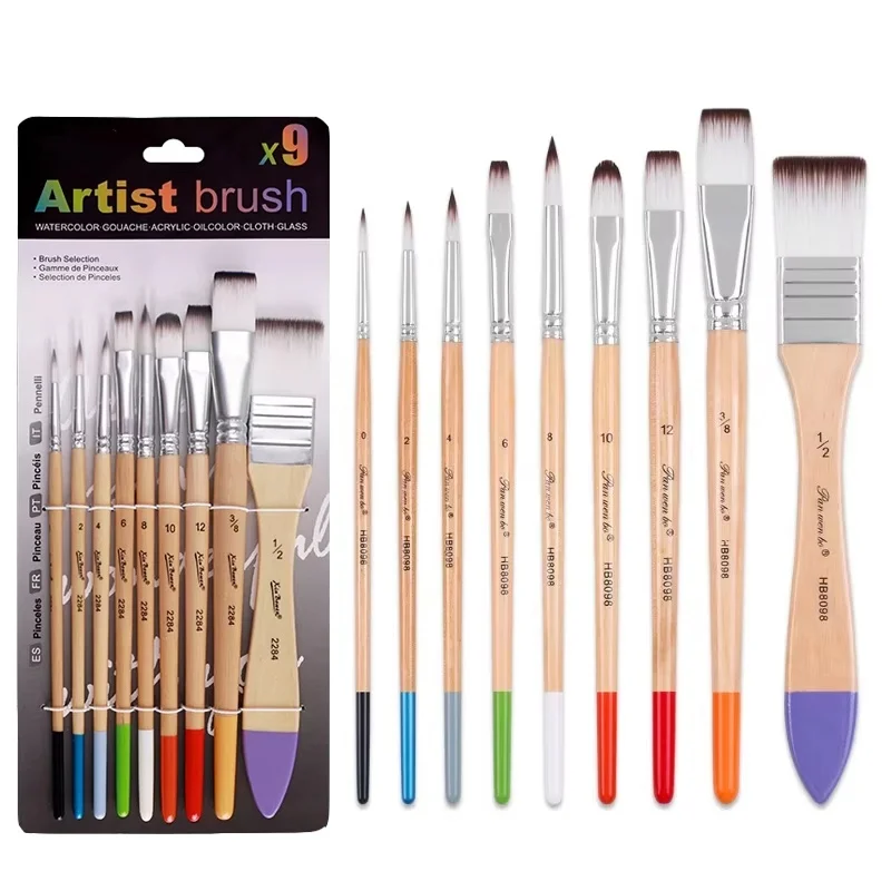 9pcs Artist Nylon Brush Set Wood Handle Beginner Professional Painting Watercolor Oil Acrylic Paint For Art School Tool Supplies
9pcs Artist Nylon Brush Set Wood Handle Beginner Professional Painting Watercolor Oil Acrylic Paint For Art School Tool Supplies