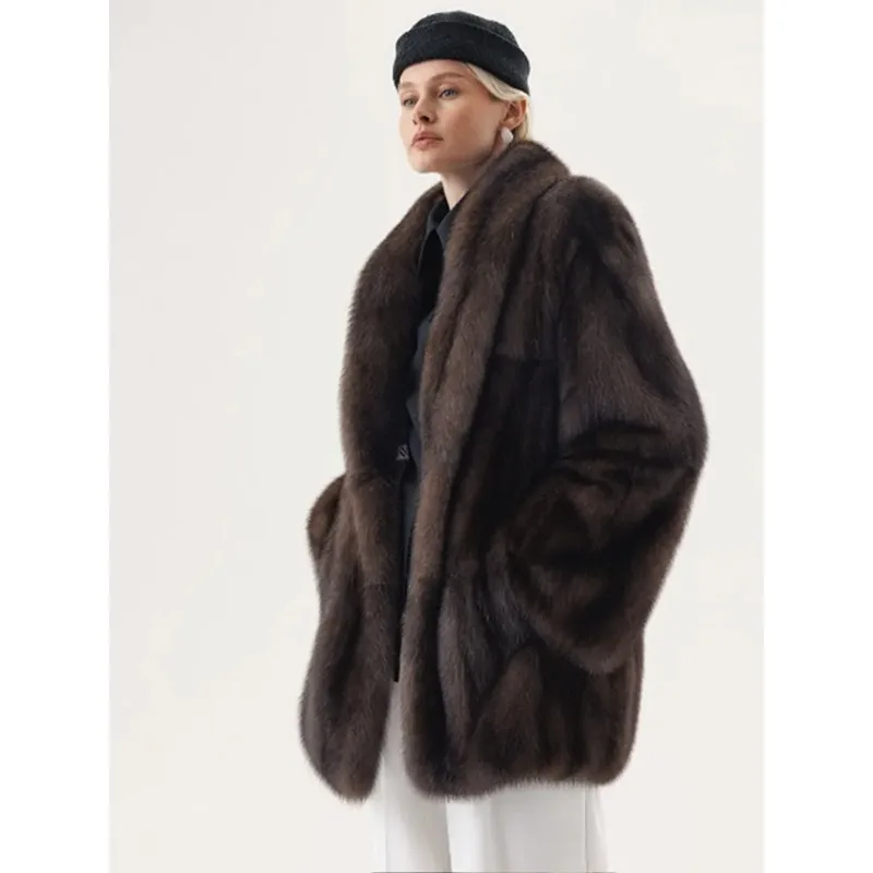 Solid color brown faux fur short jacket for women, fashionable lapel V-neck long sleeved fluffy loose warm jacket for winter
Solid color brown faux fur short jacket for women, fashionable lapel V-neck long sleeved fluffy loose warm jacket for winter