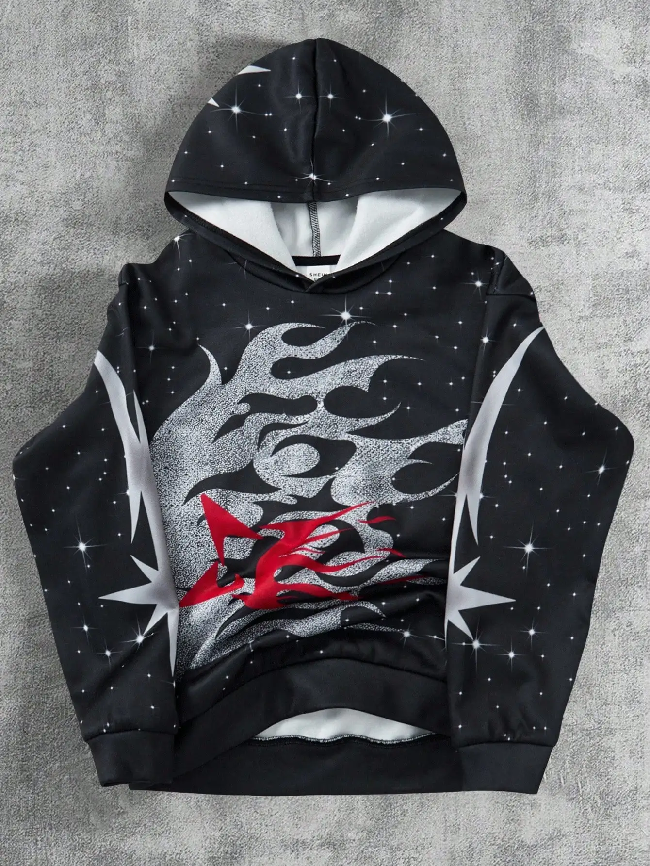Black Graphic Hoodie for Kids with Starry Sky & Flame Print, Casual Streetwear Style
Black Graphic Hoodie for Kids with Starry Sky & Flame Print, Casual Streetwear Style