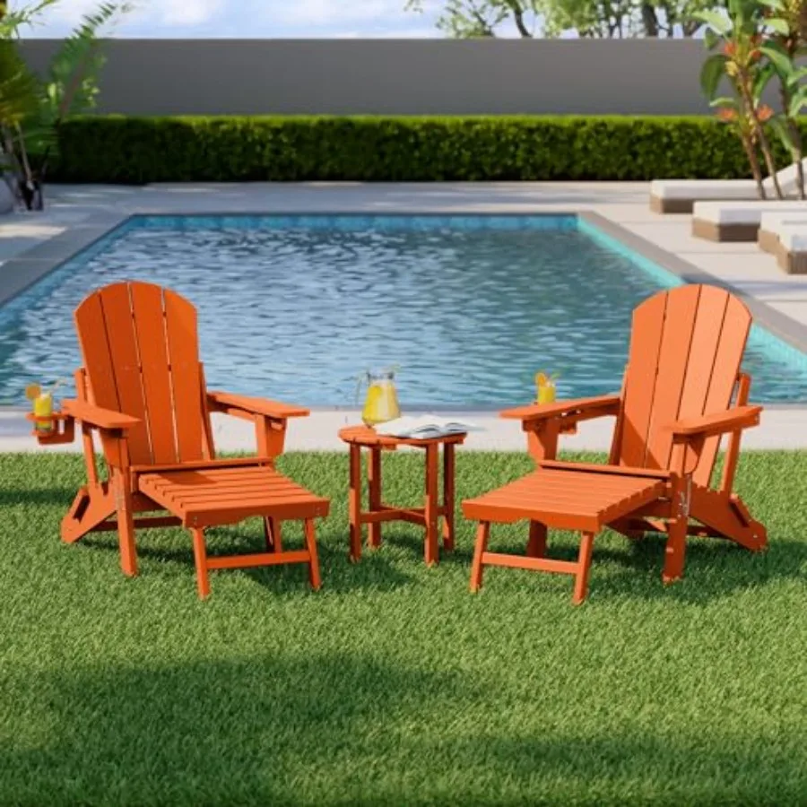 Outdoor folding Adirondack chair set: polywood, gray, adjustable backrest, cup holder, hideaway ottoman, and 18 side table
Outdoor folding Adirondack chair set: polywood, gray, adjustable backrest, cup holder, hideaway ottoman, and 18 side table