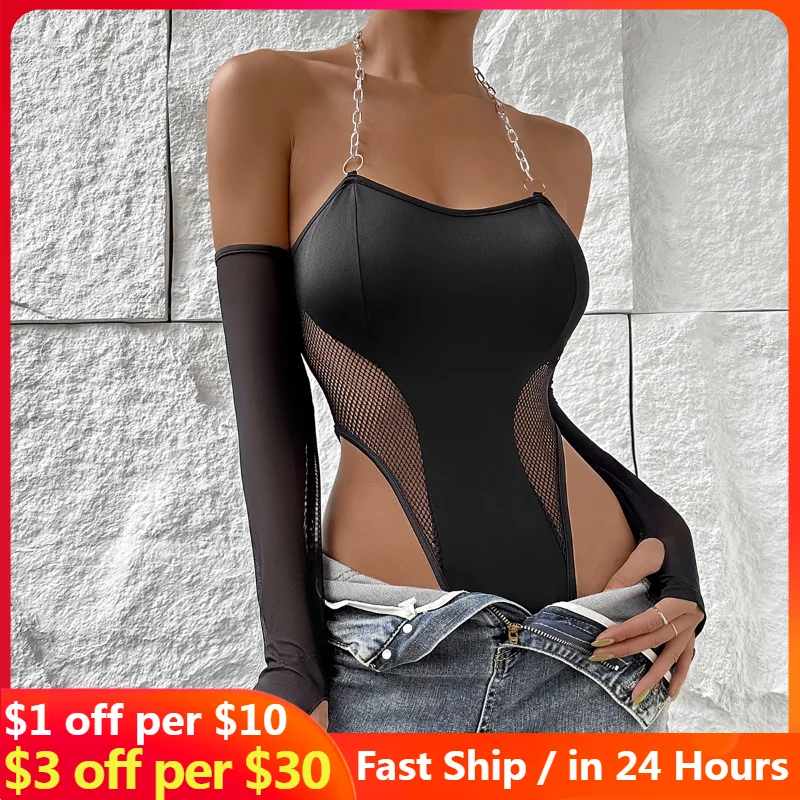 New In Milk Silk Mesh Panel Sexy off-shoulder Long Sleeve Chain Neck Hanging Design Slim Top one-piece Bodysuit High Street Wear
New In Milk Silk Mesh Panel Sexy off-shoulder Long Sleeve Chain Neck Hanging Design Slim Top one-piece Bodysuit High Street Wear