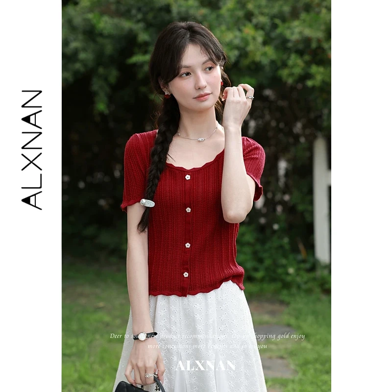ALXNAN Red Knitted T-shirt Women Summer Wave Edge U-neck New Elegant Slim-fit T-shirts Casual Short Sleeve Tops Ladies L63226
ALXNAN Red Knitted T-shirt Women Summer Wave Edge U-neck New Elegant Slim-fit T-shirts Casual Short Sleeve Tops Ladies L63226