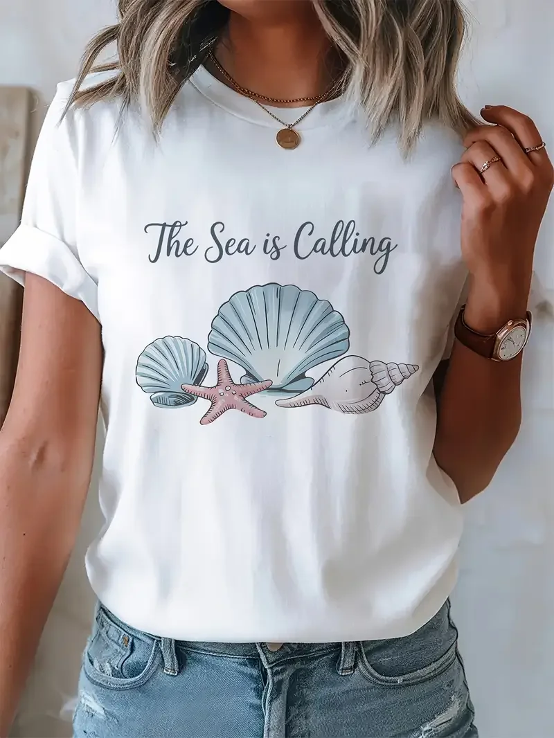 Женская футболка больших размеров с рисунком «The Sea Is Calling» — принт морской звезды и морской звезды, топ с круглым вырезом и короткими рукавами
Женская футболка больших размеров с рисунком «The Sea Is Calling» — принт морской звезды и морской звезды, топ с круглым вырезом и короткими рукавами