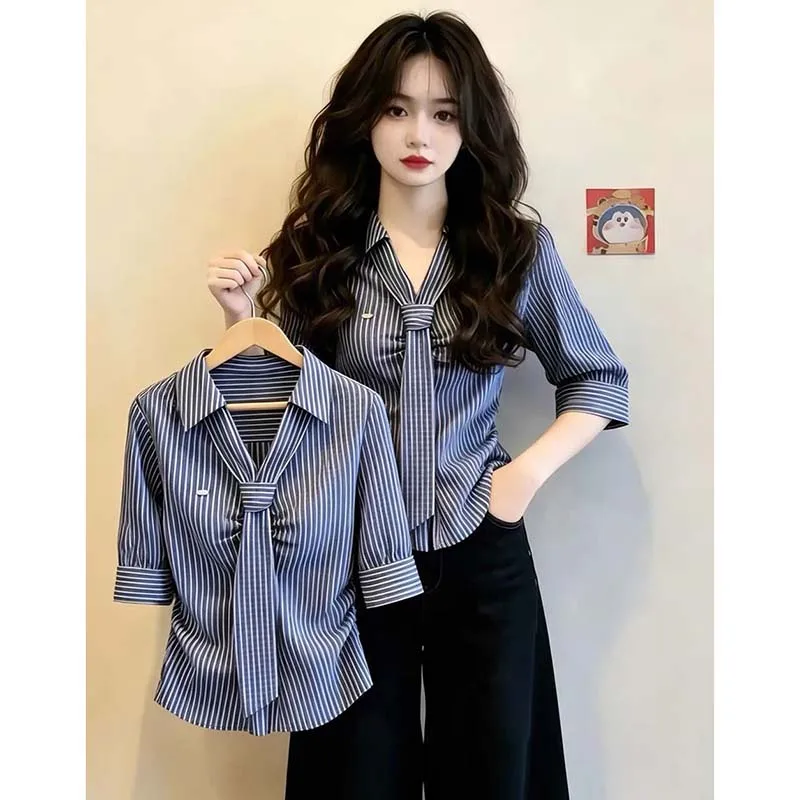 Fashion Shirt Women New Design Jacket Summer 2026 Lapel Frenulum Striped Coat Joker Top Temperament Outerwear Slim Female Blouse
Fashion Shirt Women New Design Jacket Summer 2026 Lapel Frenulum Striped Coat Joker Top Temperament Outerwear Slim Female Blouse