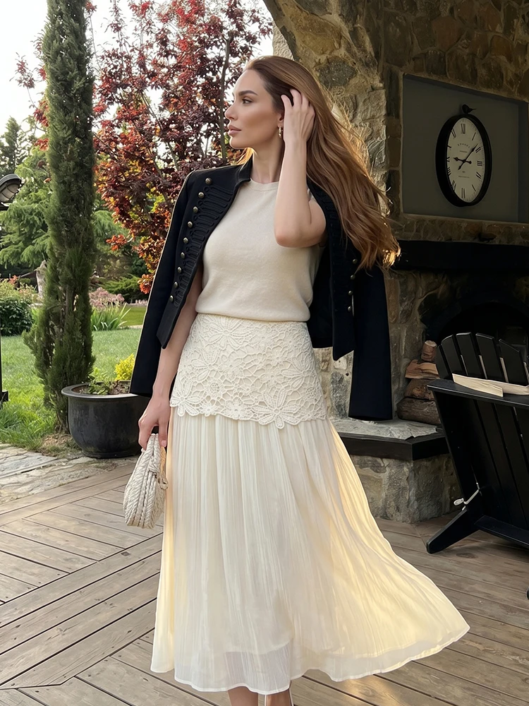 HH Women Summer Spring Lace Patchwork High Waist Midi Skirt Summer Flowy Crinkle Fabric Casual A Line Long Skirt For Women
HH Women Summer Spring Lace Patchwork High Waist Midi Skirt Summer Flowy Crinkle Fabric Casual A Line Long Skirt For Women