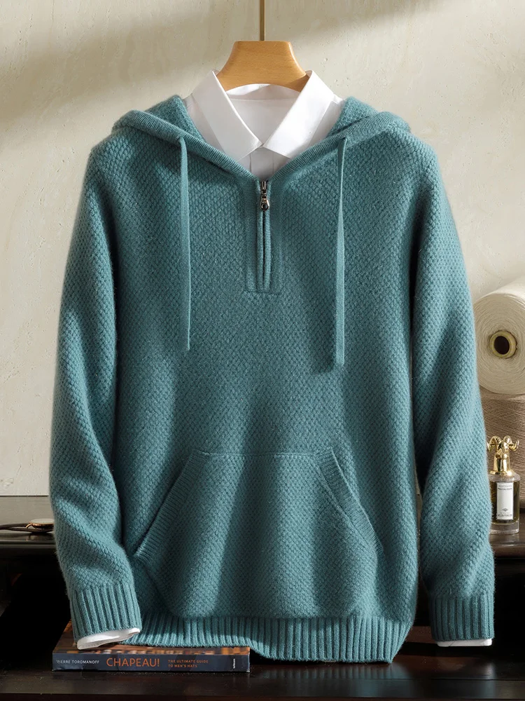Men's hoodie 100% pure cashmere sweater in autumn and winter knitted thickened sweater with bag warm loose hoodie
Men's hoodie 100% pure cashmere sweater in autumn and winter knitted thickened sweater with bag warm loose hoodie