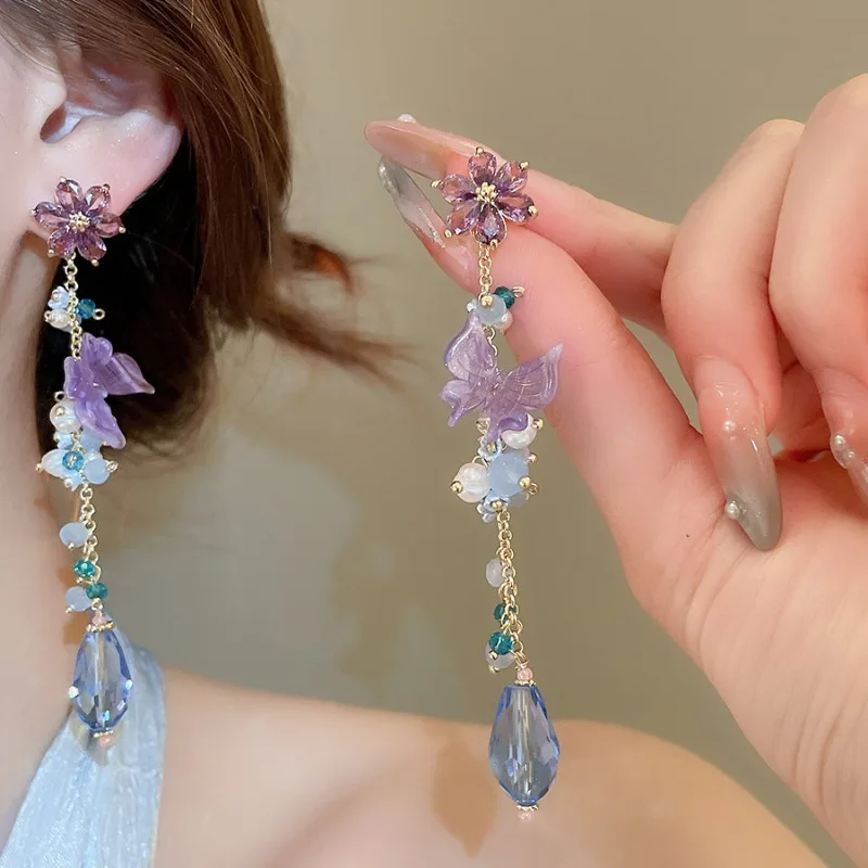Minar Fairy Purple Crystal CZ Zircon Freshwater Pearl Butterfly Flower Tassel Drop Earrings for Women Real Gold Copper Jewelry
Minar Fairy Purple Crystal CZ Zircon Freshwater Pearl Butterfly Flower Tassel Drop Earrings for Women Real Gold Copper Jewelry