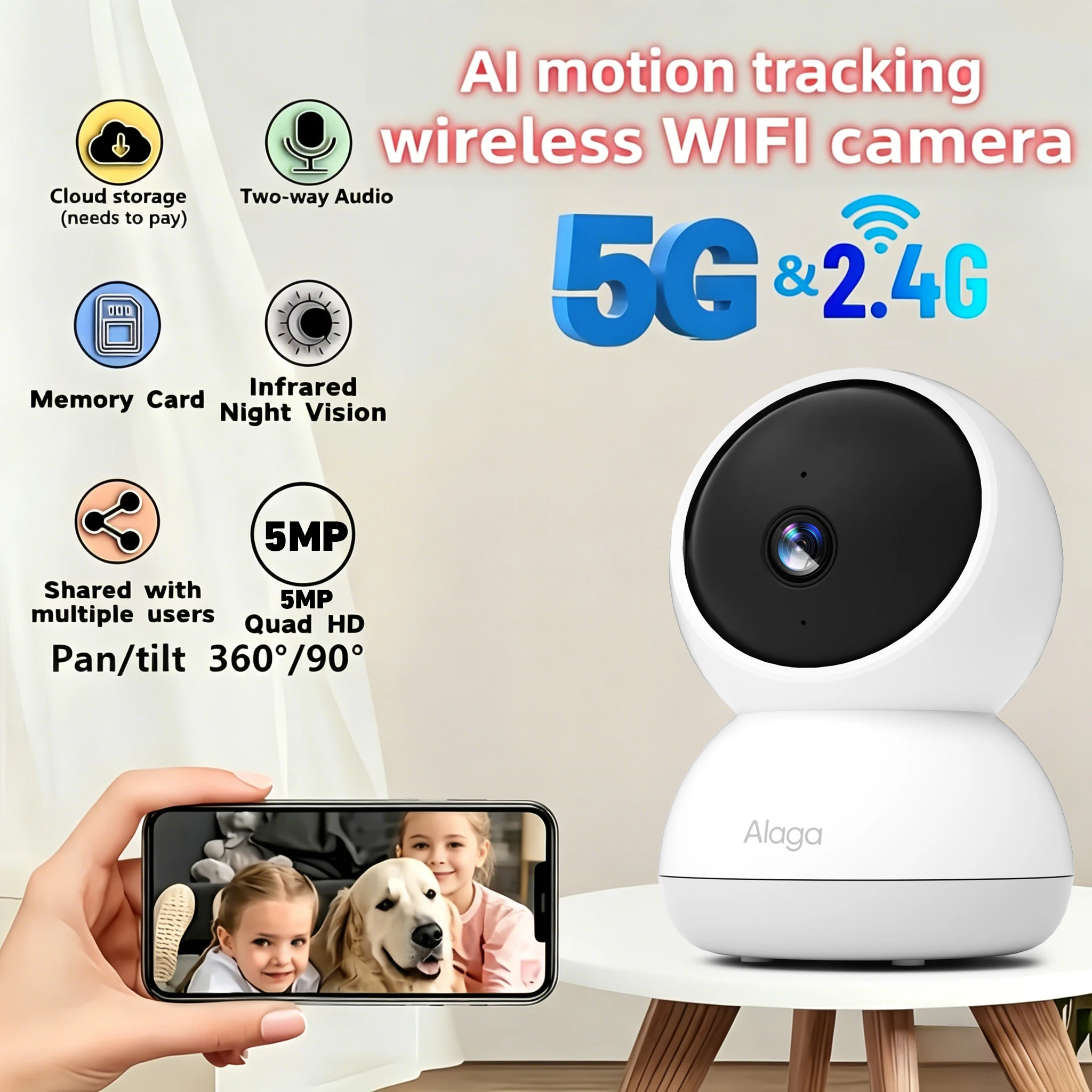 3K Pet Dog Camera with Phone App, 5G/2.4G WiFi Indoor Security Baby Camera,AI Detection 360° Pan&Tilt, 2-Way Audio, Night Vision
3K Pet Dog Camera with Phone App, 5G/2.4G WiFi Indoor Security Baby Camera,AI Detection 360° Pan&Tilt, 2-Way Audio, Night Vision