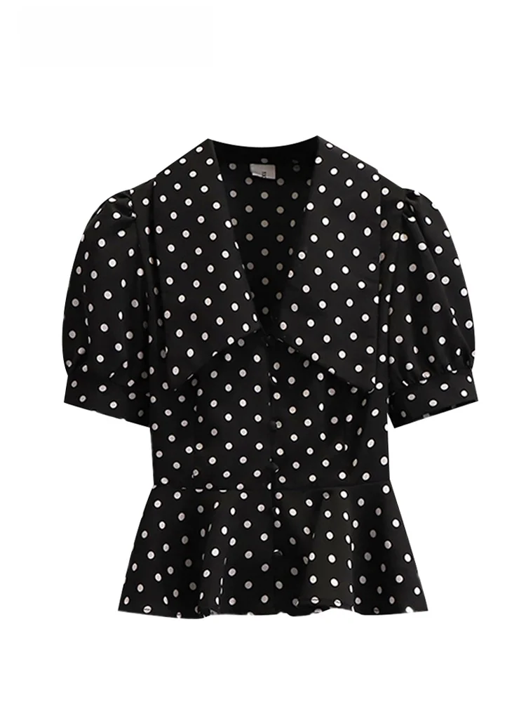 Elegant Polka Dot Bubble Sleeve Chiffon Shirt Women's Summer New Style Short Sleeve Doll Collar Big Size Commute Fashion
Elegant Polka Dot Bubble Sleeve Chiffon Shirt Women's Summer New Style Short Sleeve Doll Collar Big Size Commute Fashion