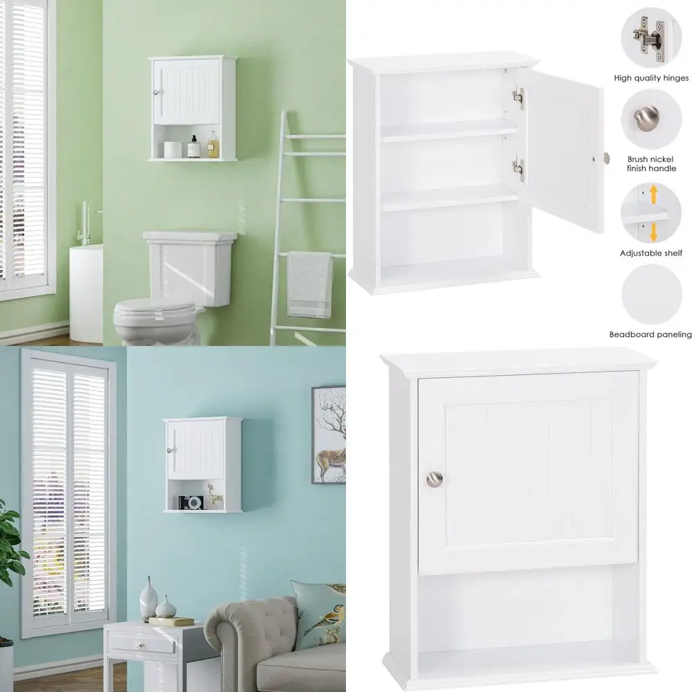 Wall-Mounted Single-Door Wooden Bathroom Cabinet with Adjustable Shelves in White
Wall-Mounted Single-Door Wooden Bathroom Cabinet with Adjustable Shelves in White