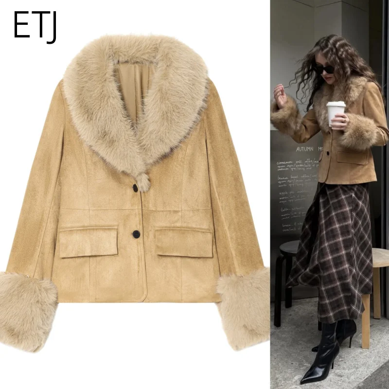 ETJ 2025 new winter women's wear fashion removable faux fur effect lapel suede texture casual suit jacket
ETJ 2025 new winter women's wear fashion removable faux fur effect lapel suede texture casual suit jacket