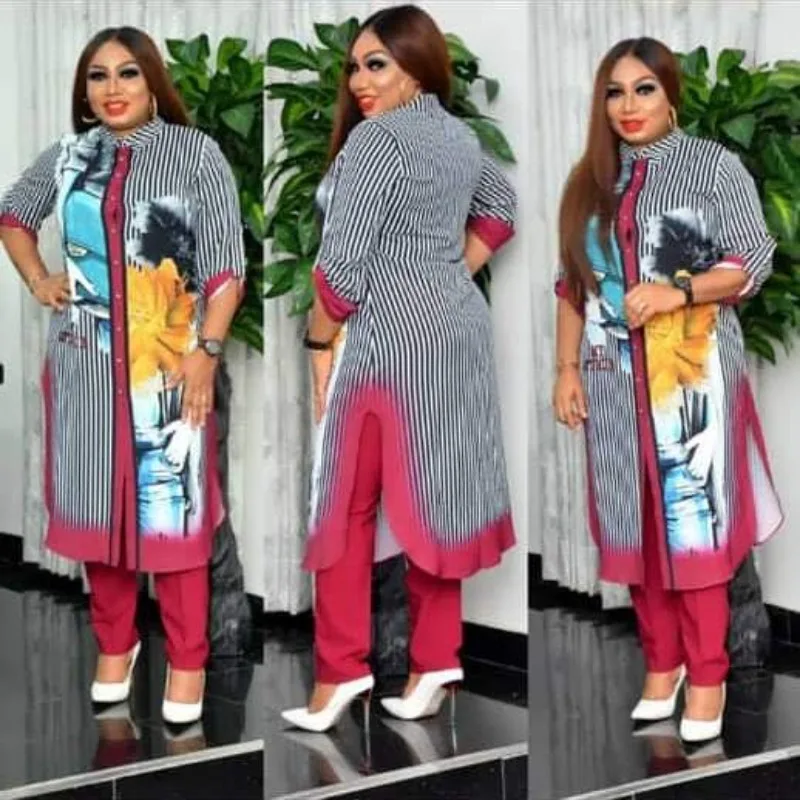 2023 Fashion Traditional African Clothing Two Piece Set Women Africaine Stripe Print Bodycon Tops and Pants African Clothes
2023 Fashion Traditional African Clothing Two Piece Set Women Africaine Stripe Print Bodycon Tops and Pants African Clothes