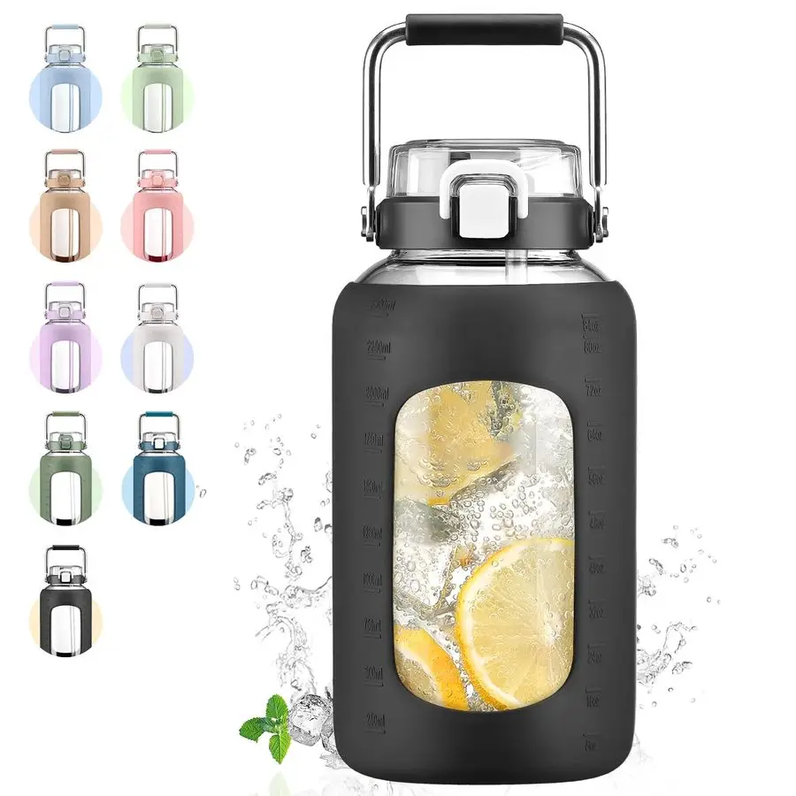 Glass Water Bottle with Stainless Steel Handle,2.5L Gallon Water Bottle with 2IN1 Straw Lid, Silicone Sleeve and Motivational Ca
Glass Water Bottle with Stainless Steel Handle,2.5L Gallon Water Bottle with 2IN1 Straw Lid, Silicone Sleeve and Motivational Ca