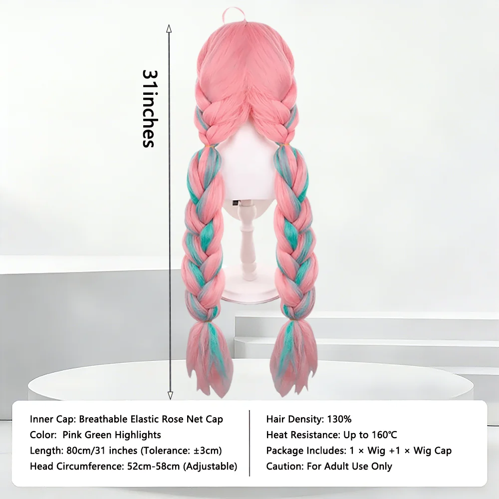Anime Cosplay Wig Varesa Long Pink Double Braided With Teal Highlights Cute Heat Resistant Synthetic Wig For Women Girls Party
Anime Cosplay Wig Varesa Long Pink Double Braided With Teal Highlights Cute Heat Resistant Synthetic Wig For Women Girls Party