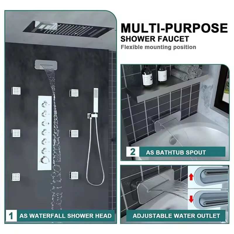 Роскошный многофункциональный массажный светодиодный термостатический дождевой водопад, умное потолочное крепление, душевые форсунки, система, комплект для всего тела
Роскошный многофункциональный массажный светодиодный термостатический дождевой водопад, умное потолочное крепление, душевые форсунки, система, комплект для всего тела