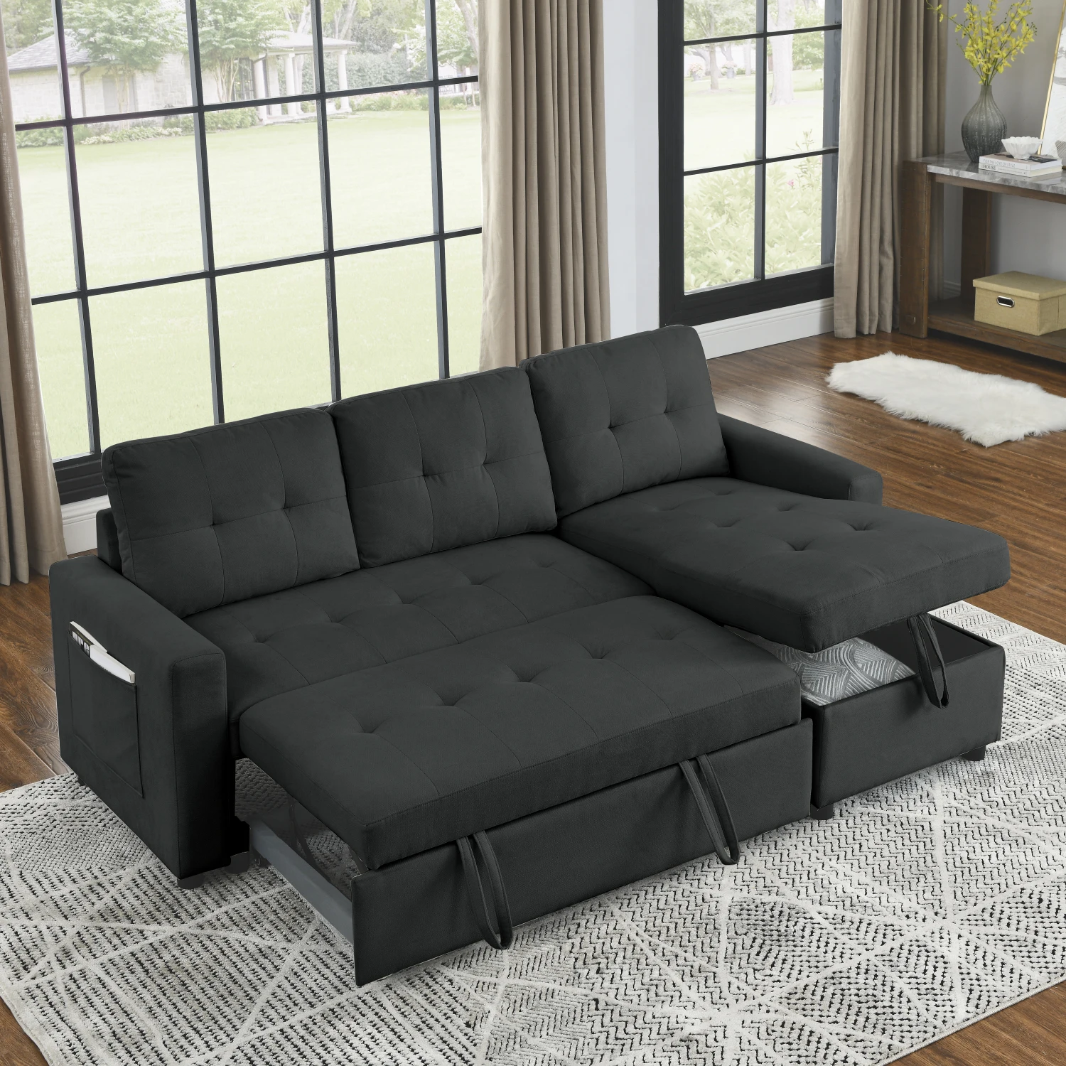 MH 78.5" Sleeper Sofa Bed Reversible Sectional Couch with Storage Chaise and Side storage bag for Small Space Living Room Furnit
MH 78.5" Sleeper Sofa Bed Reversible Sectional Couch with Storage Chaise and Side storage bag for Small Space Living Room Furnit