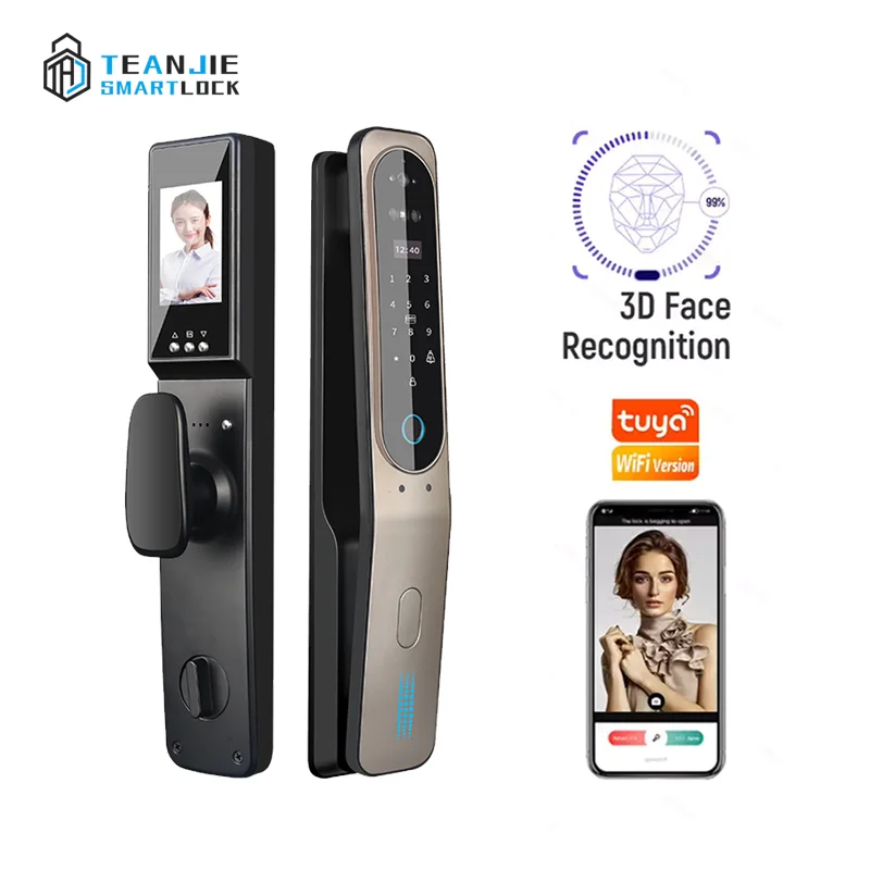 Умный алюминиевый дверной замок с Wi-Fi, распознаванием лиц, отпечатком пальца, цифровым паролем и камерой
Умный алюминиевый дверной замок с Wi-Fi, распознаванием лиц, отпечатком пальца, цифровым паролем и камерой