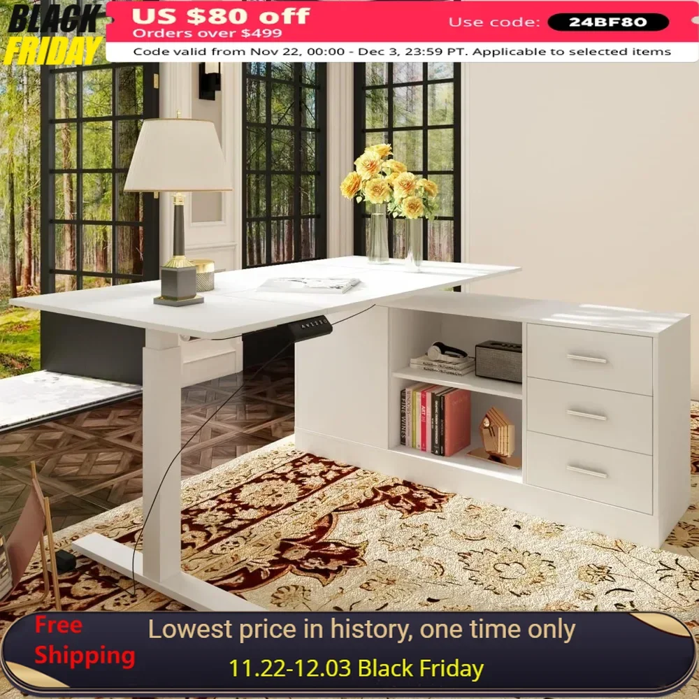 63" L Shaped Electric Standing Desk with Drawers and Shelves,Height Adjustable & Shape Reversible Stand Up Desk, Computer Desk
63" L Shaped Electric Standing Desk with Drawers and Shelves,Height Adjustable & Shape Reversible Stand Up Desk, Computer Desk